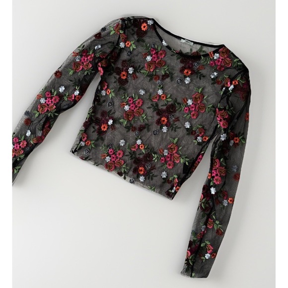 Kimchi Blue Tops - Kimchi Blue Women's Small Embroidered‎ Mesh Top Sheer Fairy Grunge Whimsigoth
